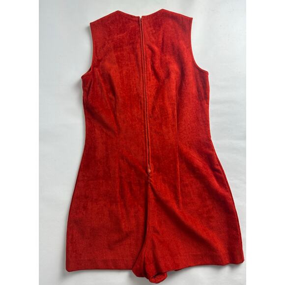Vintage 60s Mod Go Go Red Orange Suede Romper Playsuit Size Small Medium - Picture 16 of 16